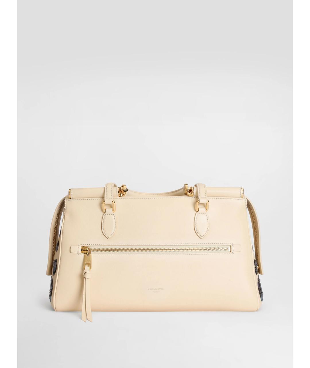 DOLCE&GABBANA Бежевая кожаная сумка тоут, фото 3