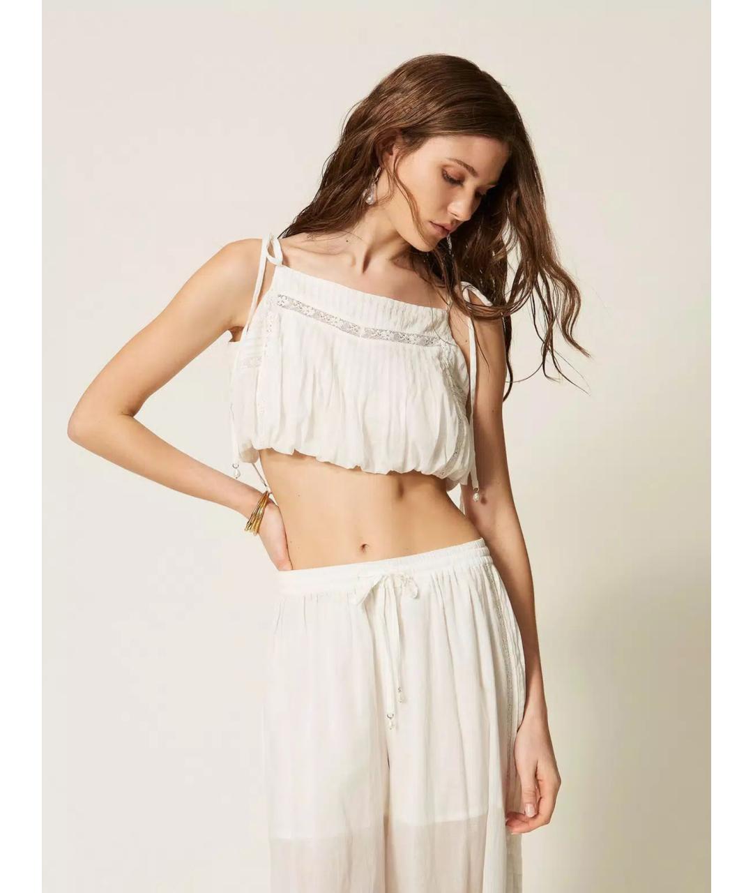 TWIN-SET Белая хлопковая майка, фото 3