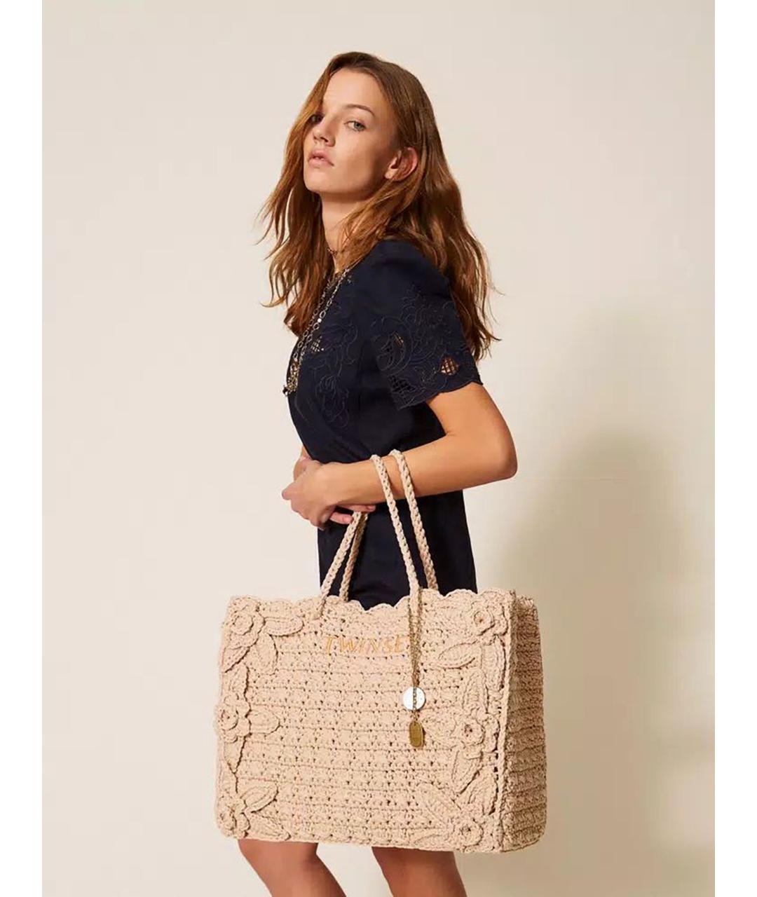 TWIN-SET Бежевая сумка с короткими ручками, фото 2