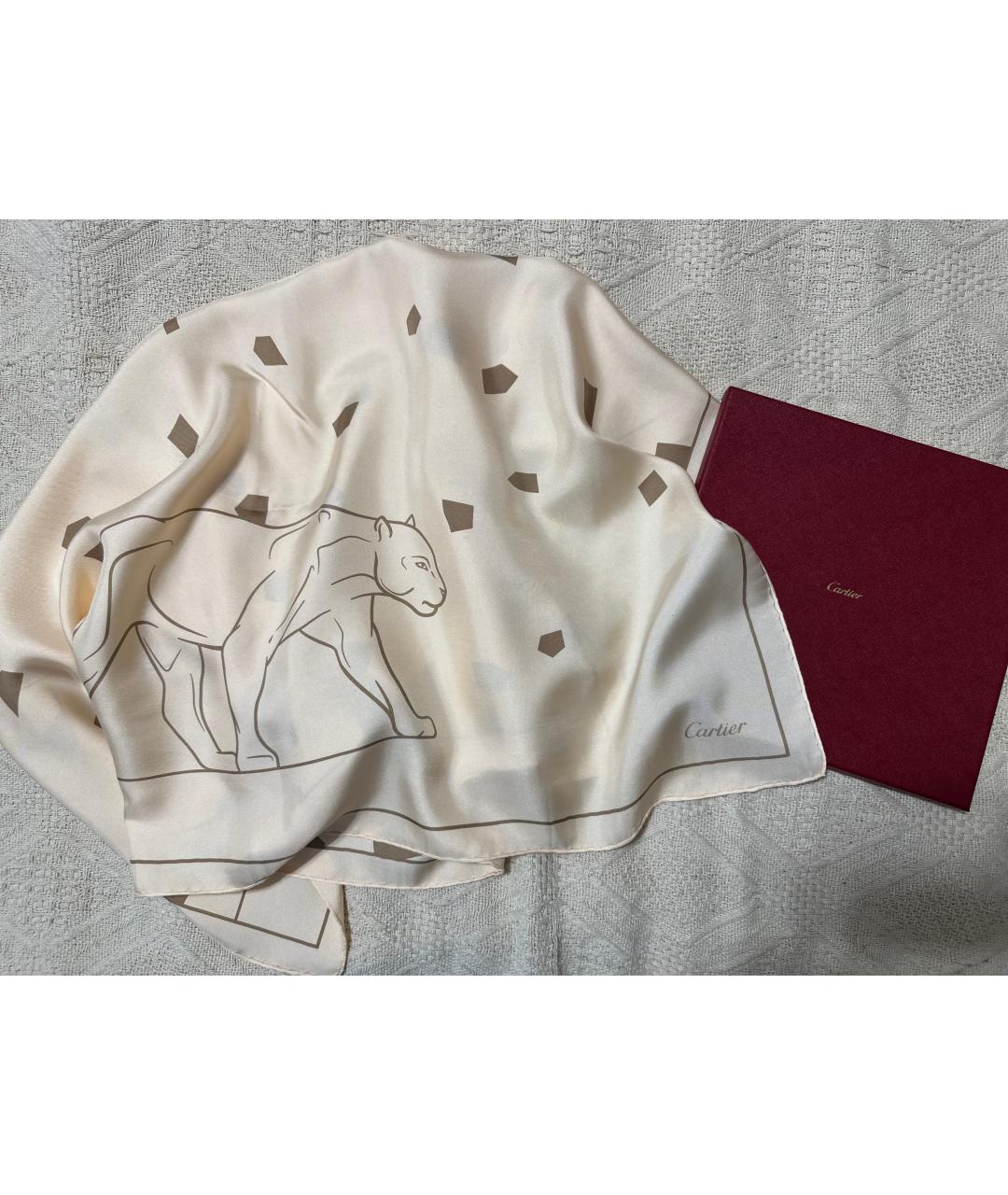 CARTIER Бежевый шелковый платок, фото 2