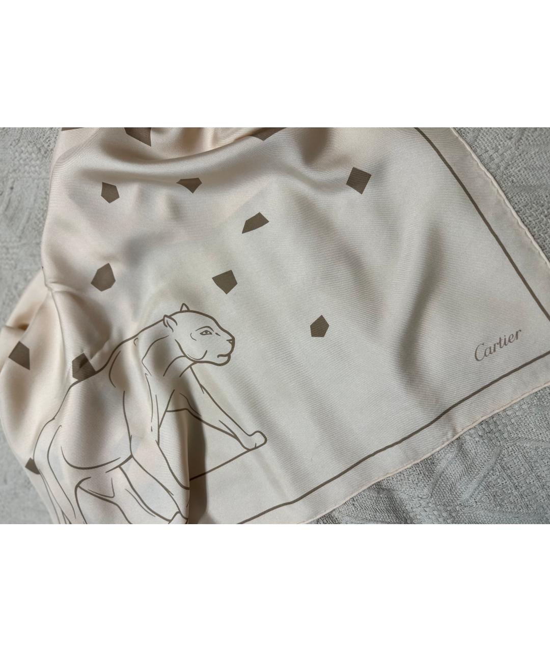 CARTIER Бежевый шелковый платок, фото 8
