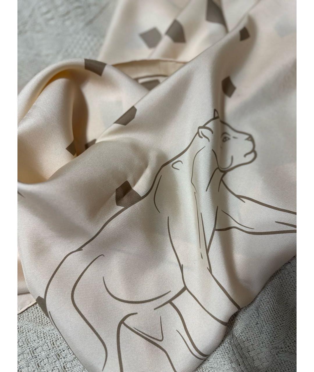 CARTIER Бежевый шелковый платок, фото 5