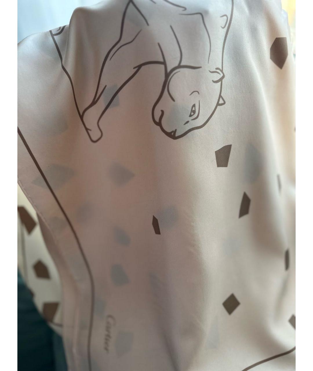 CARTIER Бежевый шелковый платок, фото 6