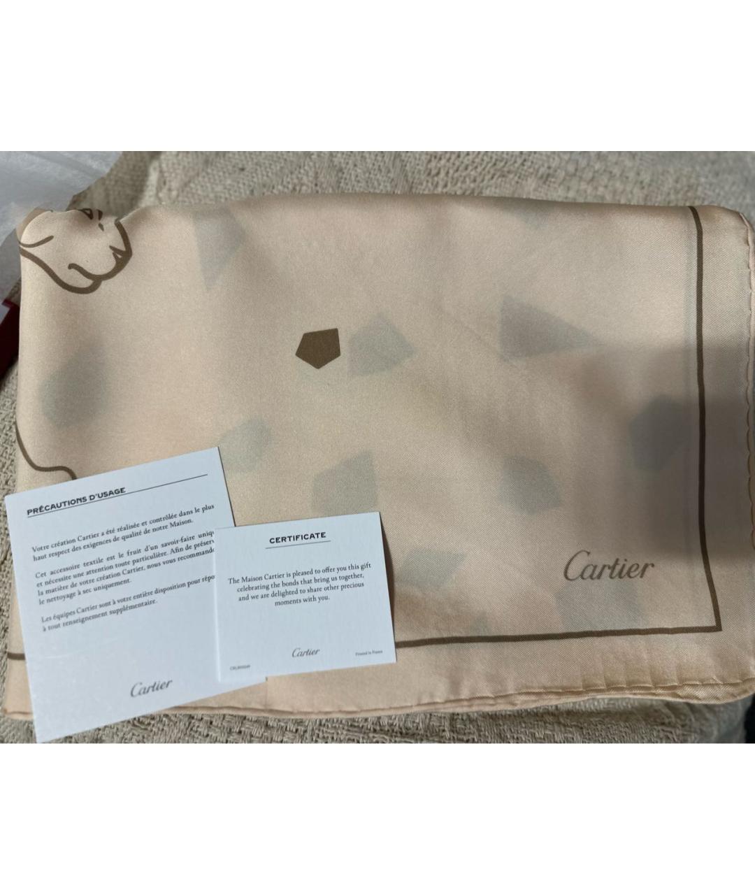 CARTIER Бежевый шелковый платок, фото 3