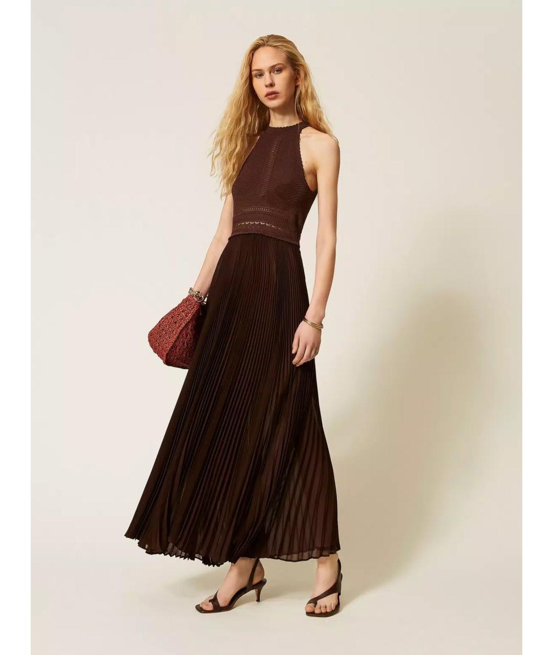 TWIN-SET Коричневое полиэстеровое коктейльное платье, фото 2