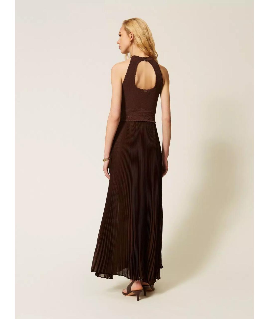 TWIN-SET Коричневое полиэстеровое коктейльное платье, фото 4