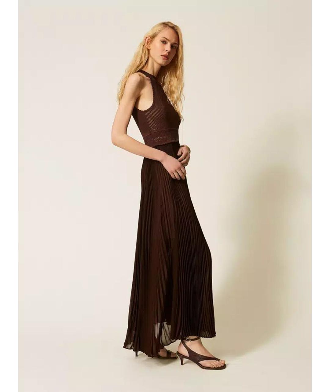 TWIN-SET Коричневое полиэстеровое коктейльное платье, фото 3