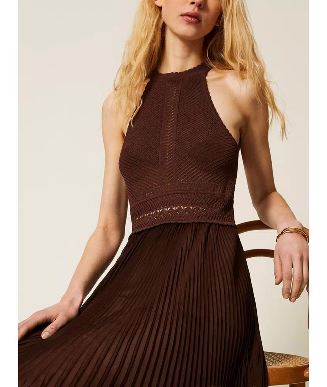 TWIN-SET Коричневое полиэстеровое коктейльное платье, фото 5