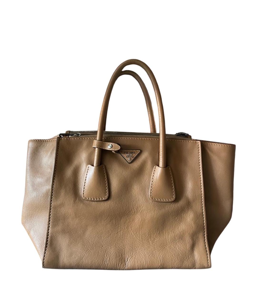 PRADA Коричневая кожаная сумка тоут, фото 1