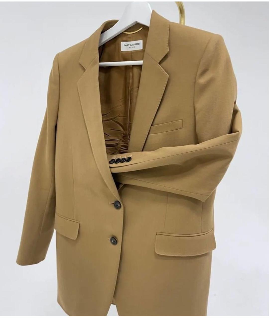 SAINT LAURENT Горчичный шерстяной жакет/пиджак, фото 5