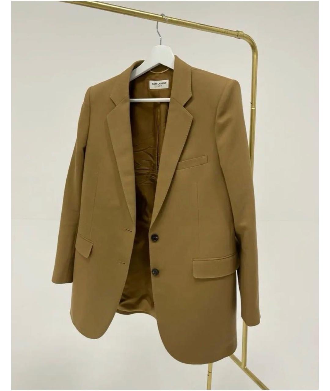 SAINT LAURENT Горчичный шерстяной жакет/пиджак, фото 2