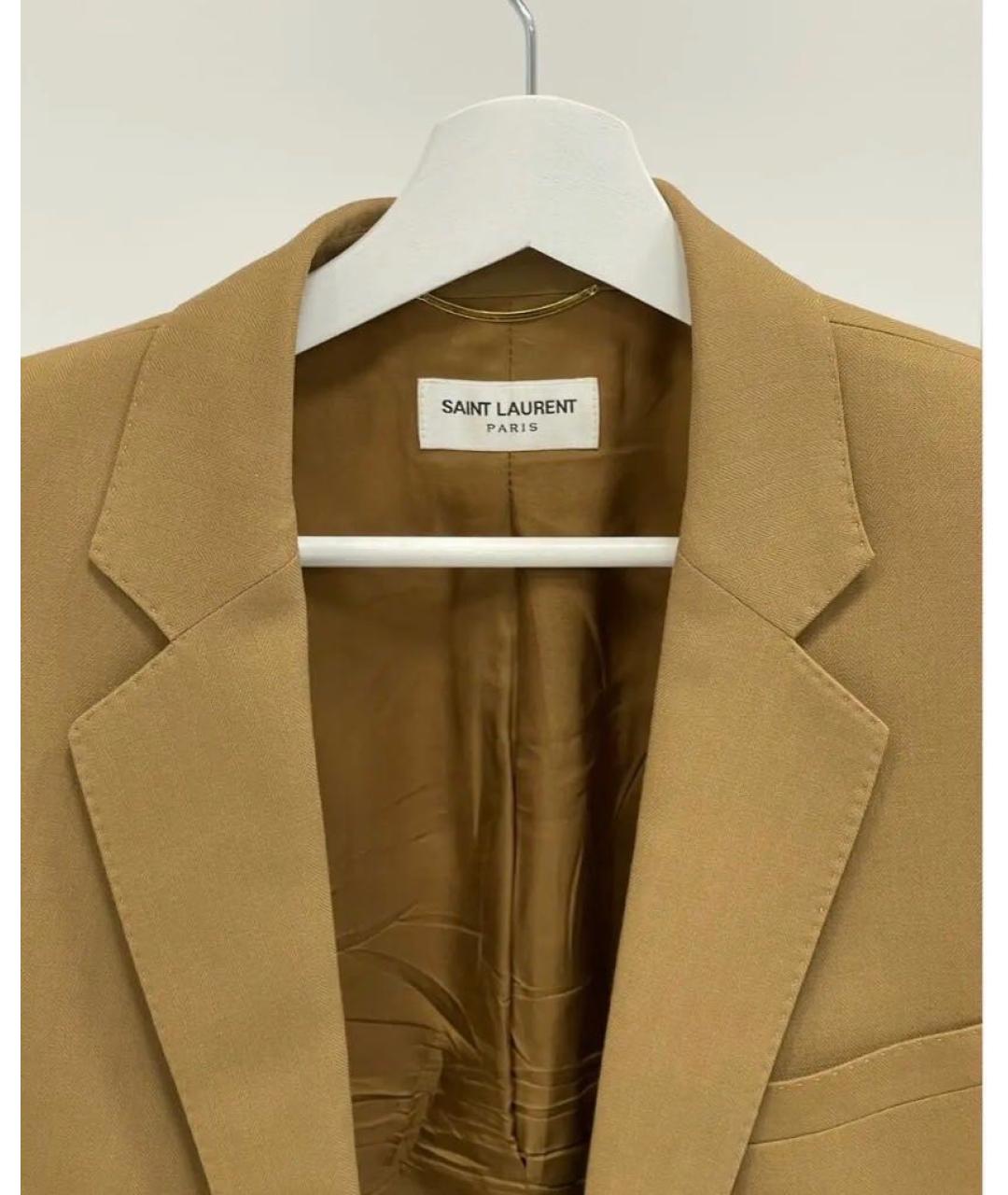 SAINT LAURENT Горчичный шерстяной жакет/пиджак, фото 3