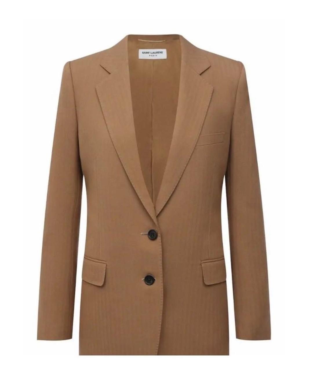 SAINT LAURENT Горчичный шерстяной жакет/пиджак, фото 8