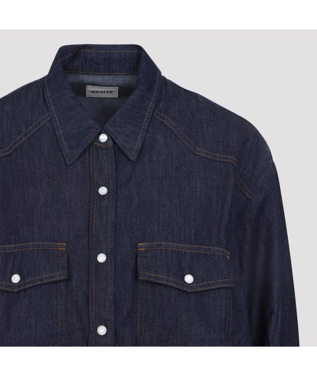 KHAITE Синяя хлопковая рубашка, фото 4