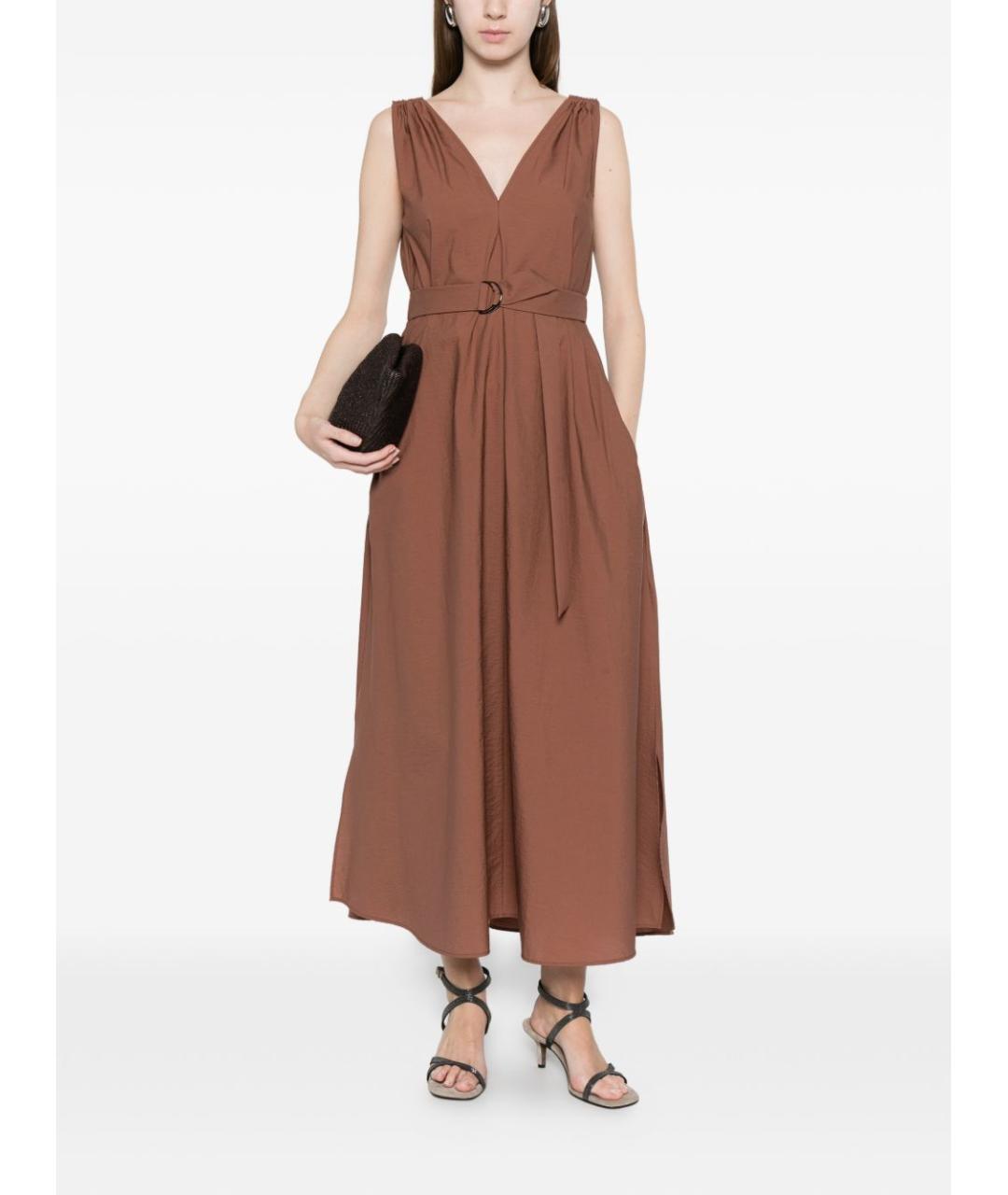 BRUNELLO CUCINELLI Коричневое хлопковое повседневное платье, фото 4