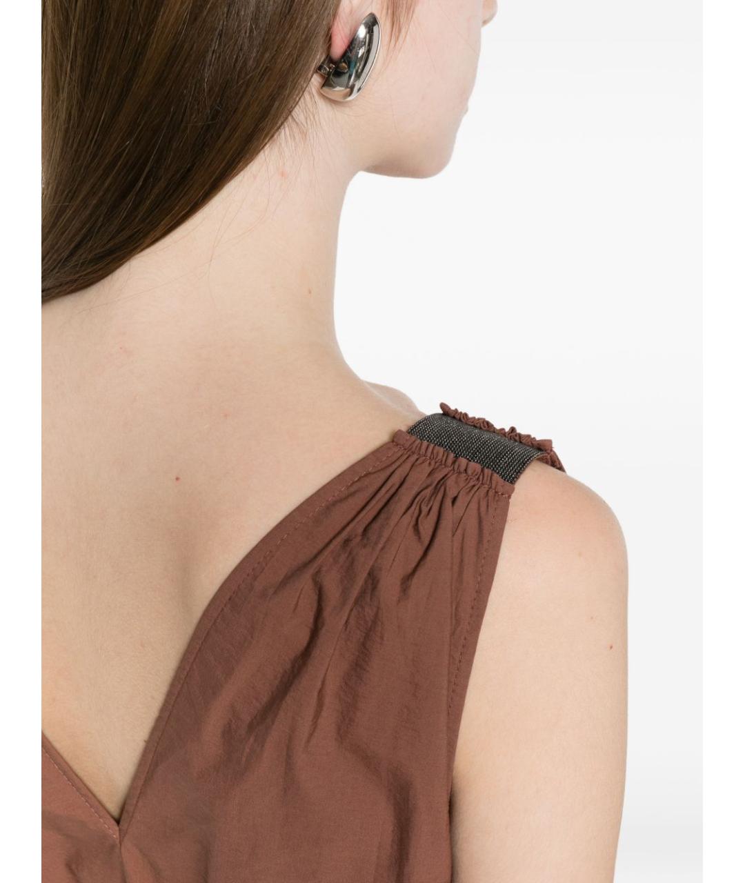 BRUNELLO CUCINELLI Коричневое хлопковое повседневное платье, фото 3