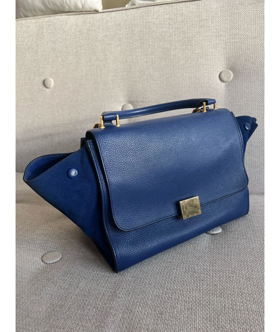 CELINE PRE-OWNED Синяя замшевая сумка с короткими ручками, фото 5