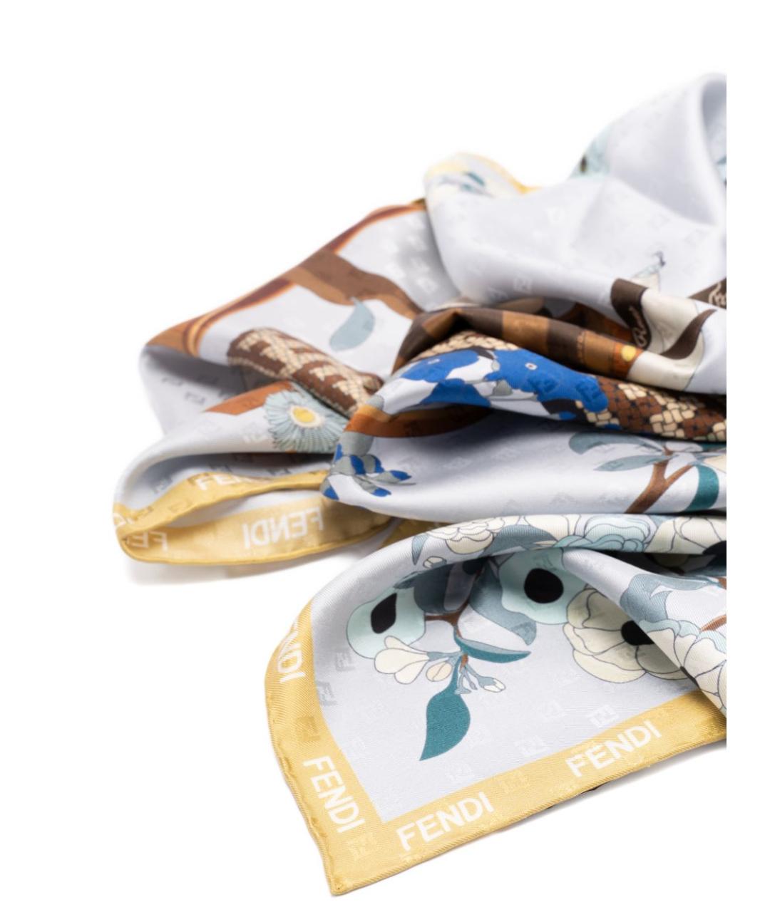 FENDI Синий шелковый шарф, фото 3