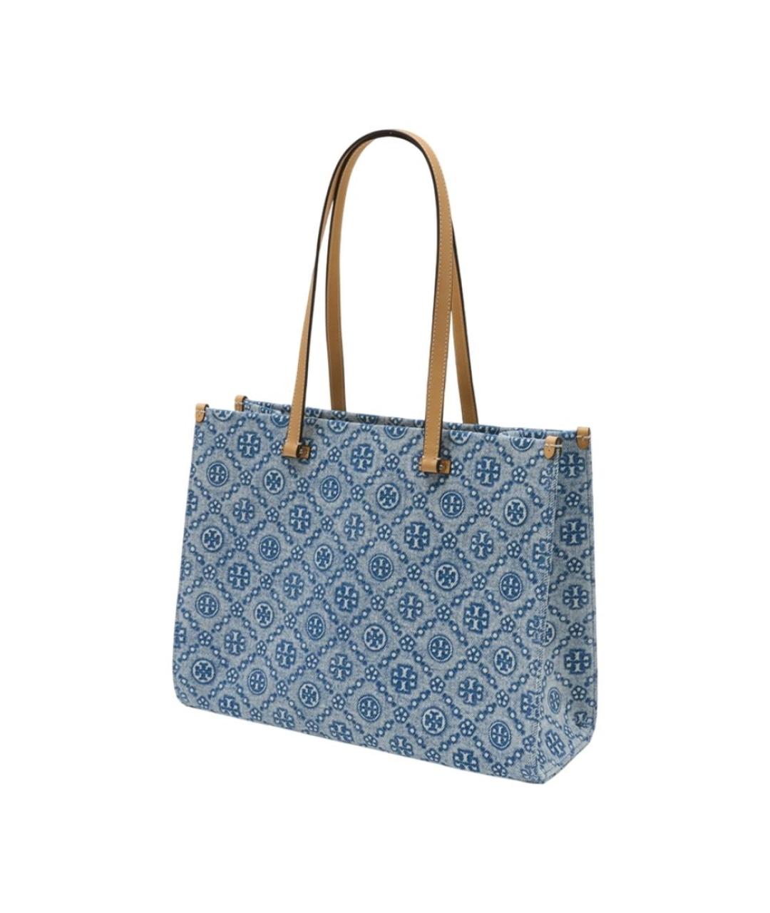 TORY BURCH Синяя хлопковая сумка с короткими ручками, фото 2