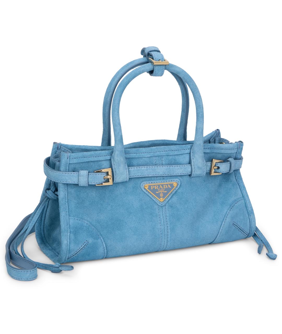 PRADA Голубая замшевая сумка с короткими ручками, фото 3