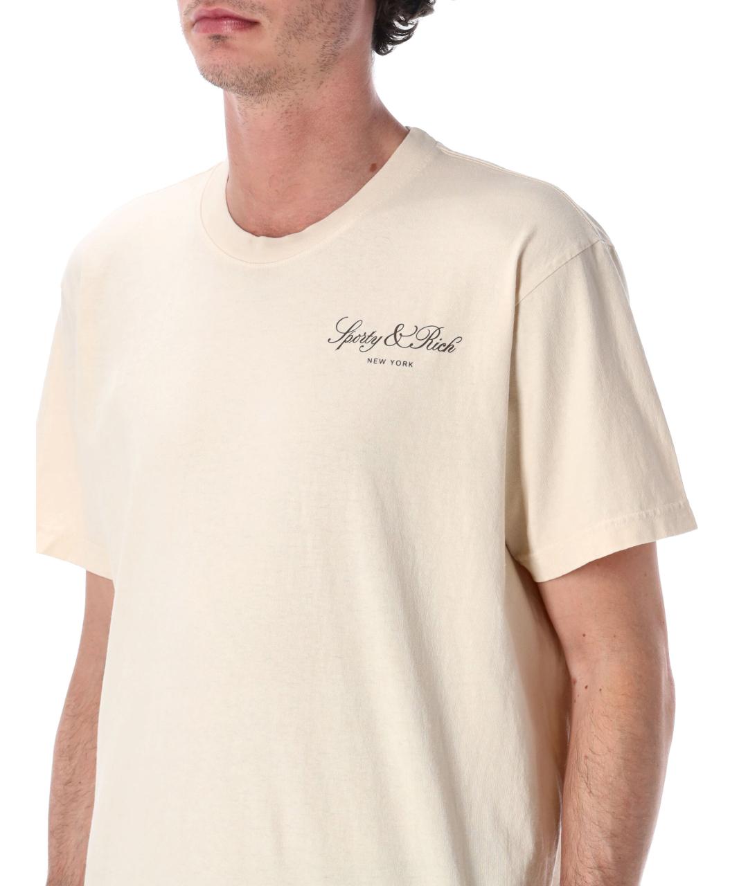 SPORTY AND RICH Бежевая хлопковая футболка, фото 3