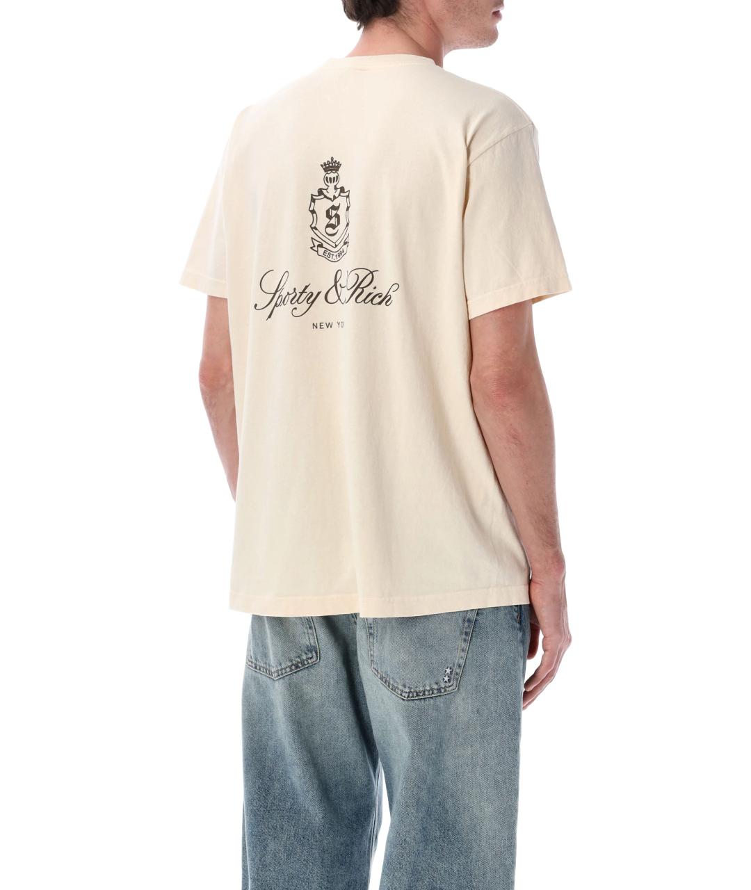 SPORTY AND RICH Бежевая хлопковая футболка, фото 2