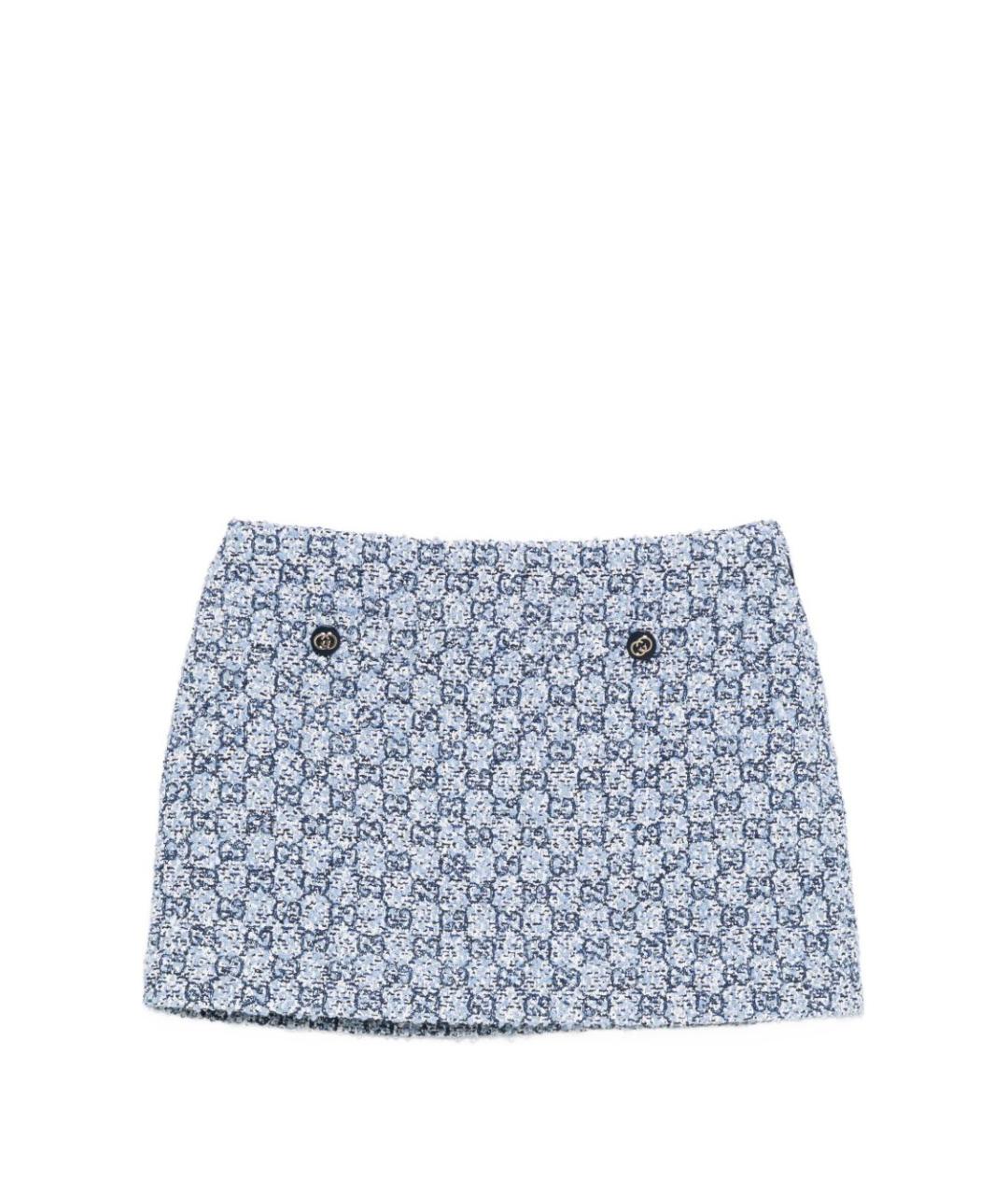 GUCCI Голубая хлопковая юбка мини, фото 6