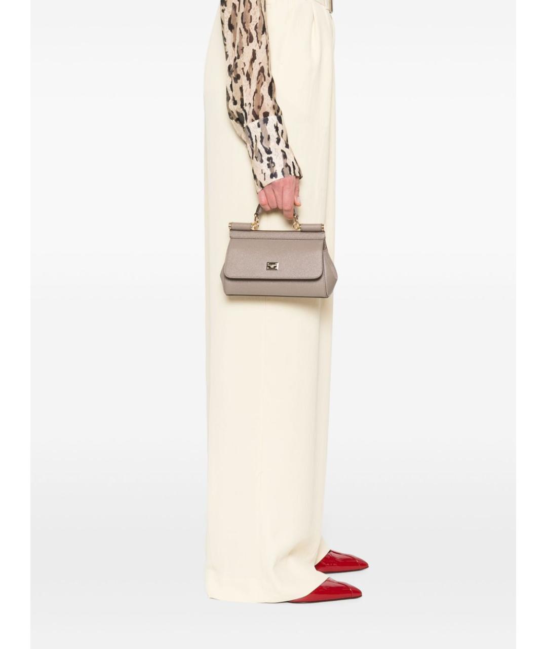 DOLCE&GABBANA Серая кожаная сумка с короткими ручками, фото 2