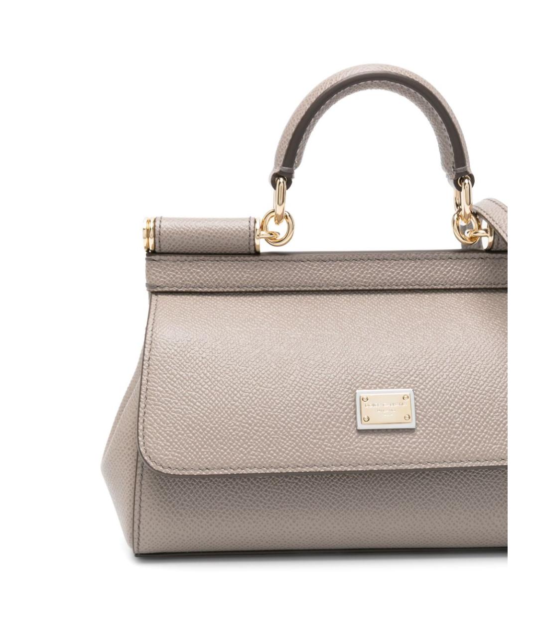 DOLCE&GABBANA Серая кожаная сумка с короткими ручками, фото 5