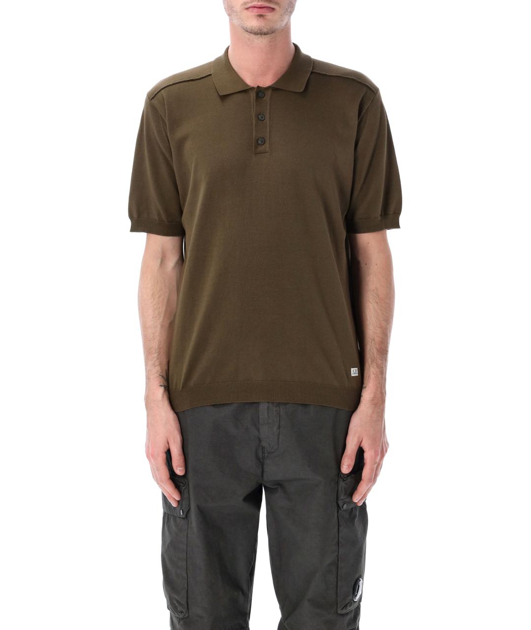 CP COMPANY Хаки хлопковое поло с коротким рукавом, фото 1
