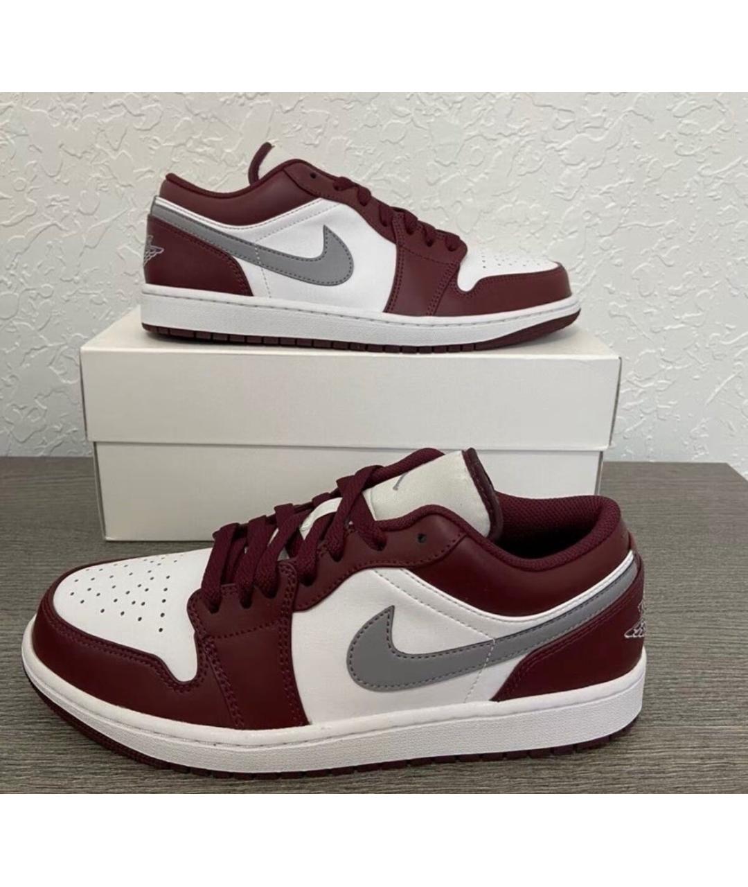 JORDAN Бордовые кожаные низкие кроссовки / кеды, фото 2