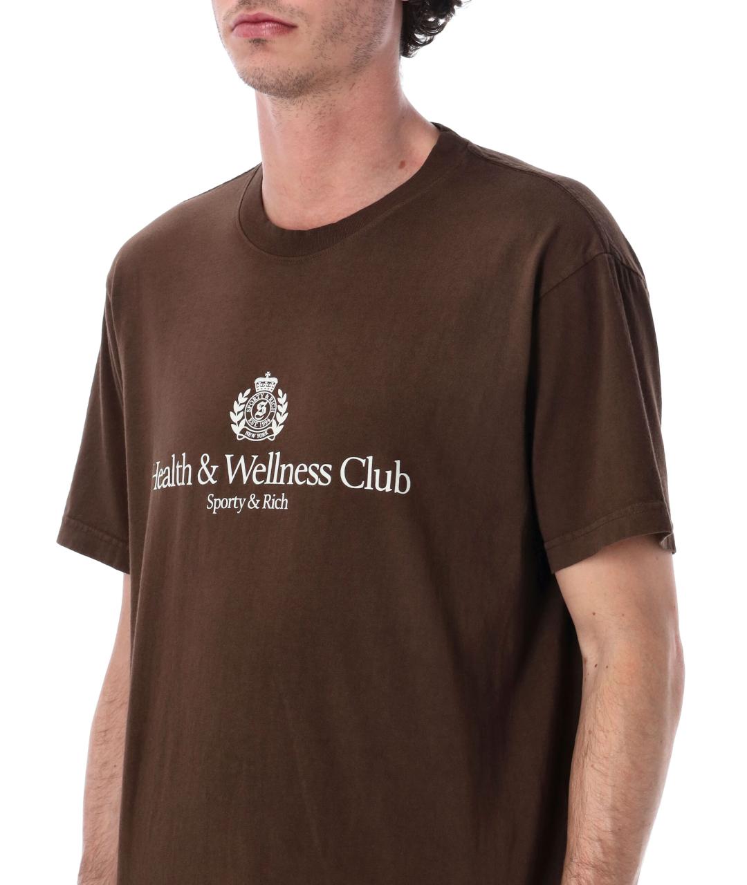 SPORTY AND RICH Коричневая хлопковая футболка, фото 3