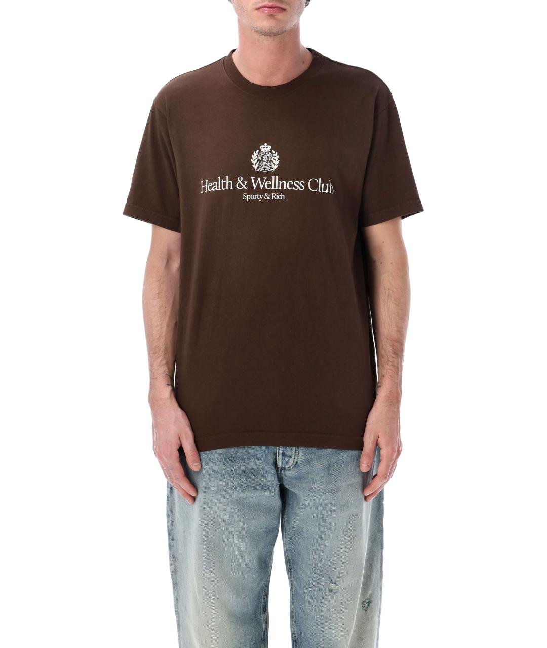 SPORTY AND RICH Коричневая хлопковая футболка, фото 1