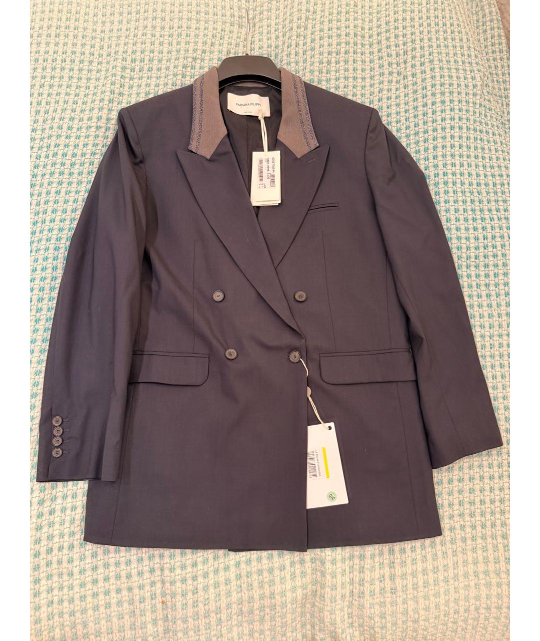 FABIANA FILIPPI Темно-синий шерстяной жакет/пиджак, фото 2