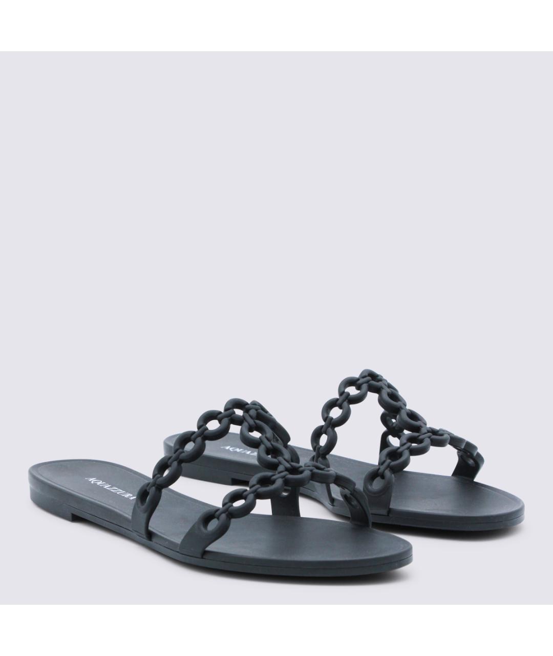 AQUAZZURA Черные кожаные шлепанцы, фото 2