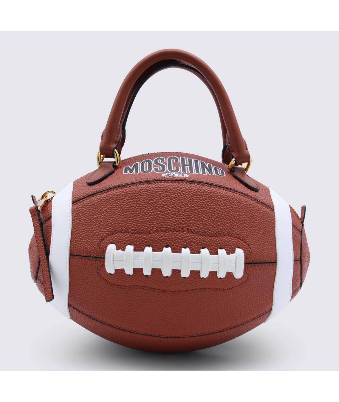 MOSCHINO Коричневая кожаная сумка с короткими ручками, фото 5