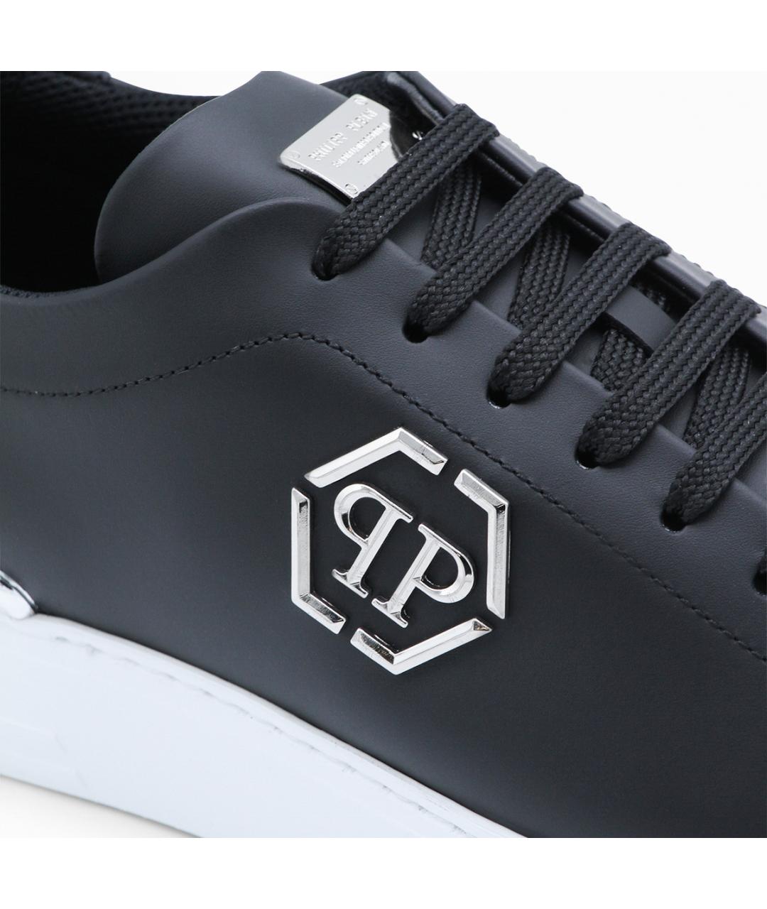 PHILIPP PLEIN Черные кожаные низкие кроссовки / кеды, фото 4