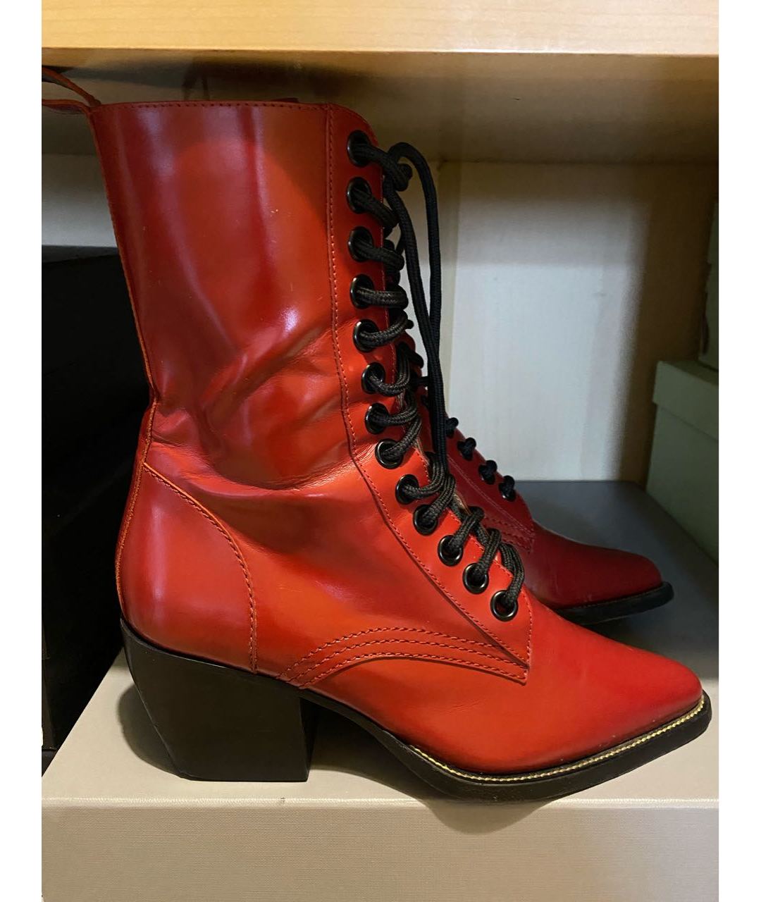 CHLOE Красные кожаные ботинки, фото 2