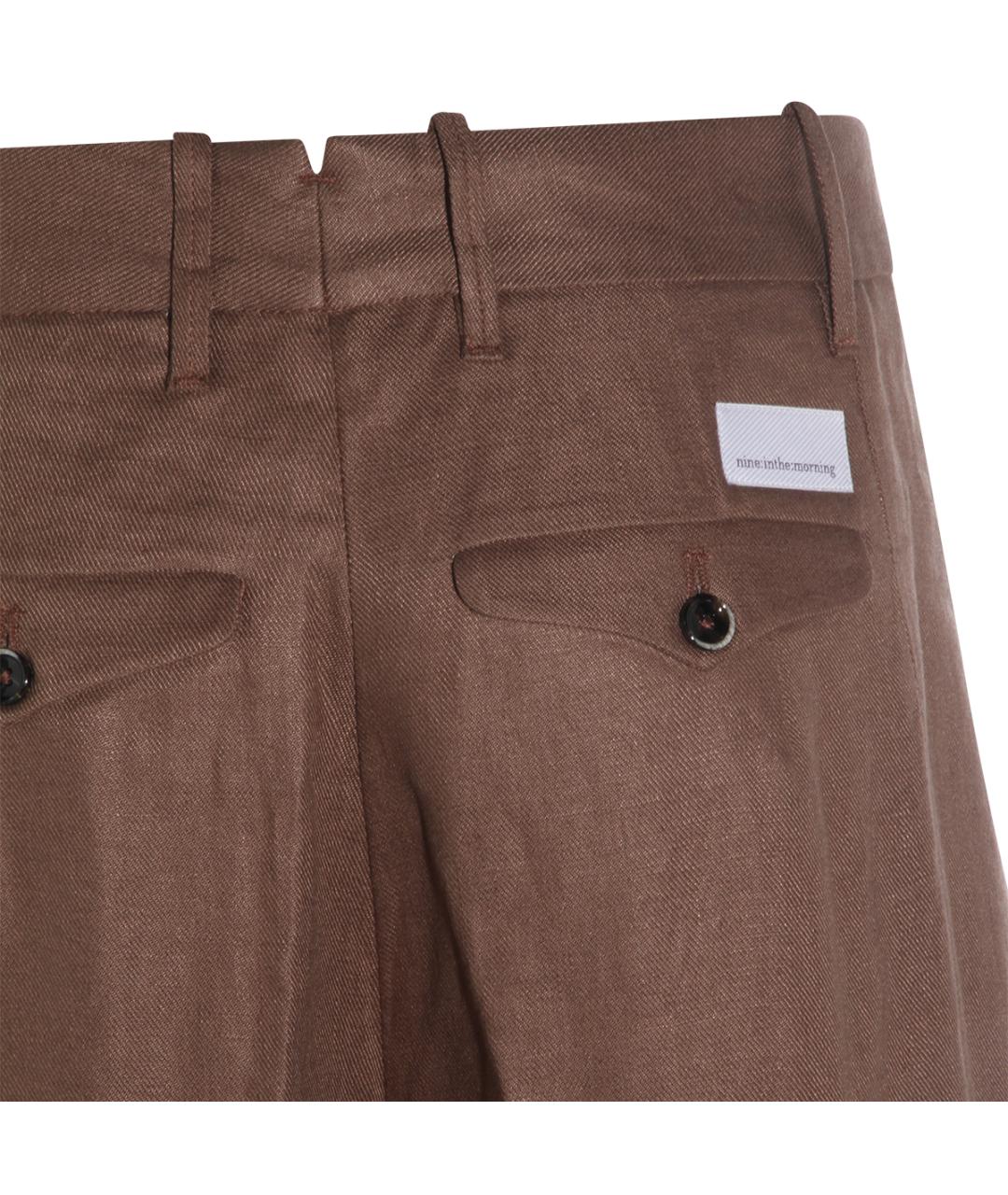NINE IN THE MORNING Коричневые льняные прямые брюки, фото 4