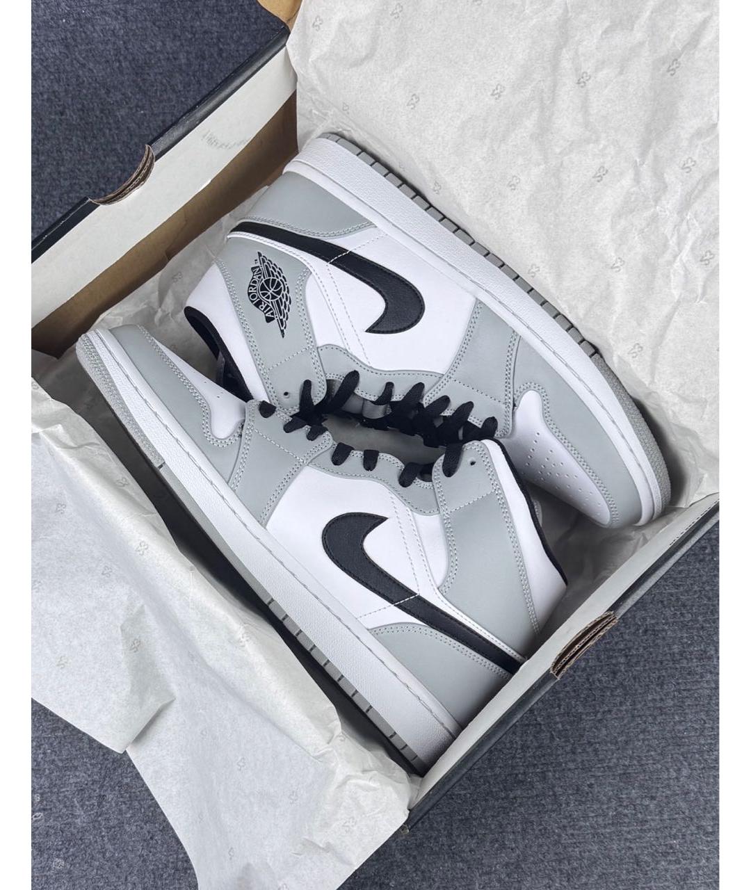 JORDAN Серые кожаные высокие кроссовки / кеды, фото 2