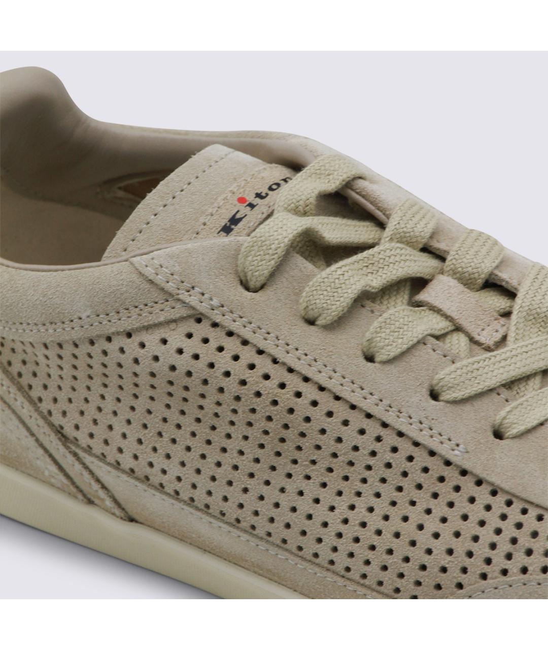 KITON Бежевые кожаные низкие кроссовки / кеды, фото 4