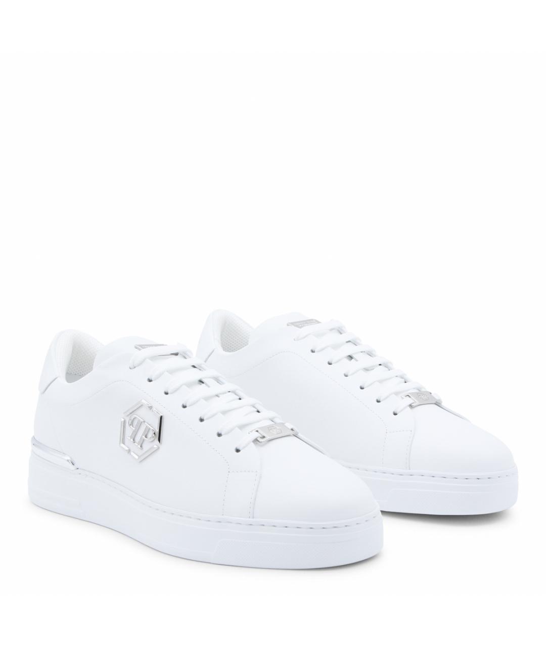 PHILIPP PLEIN Белые кожаные низкие кроссовки / кеды, фото 2