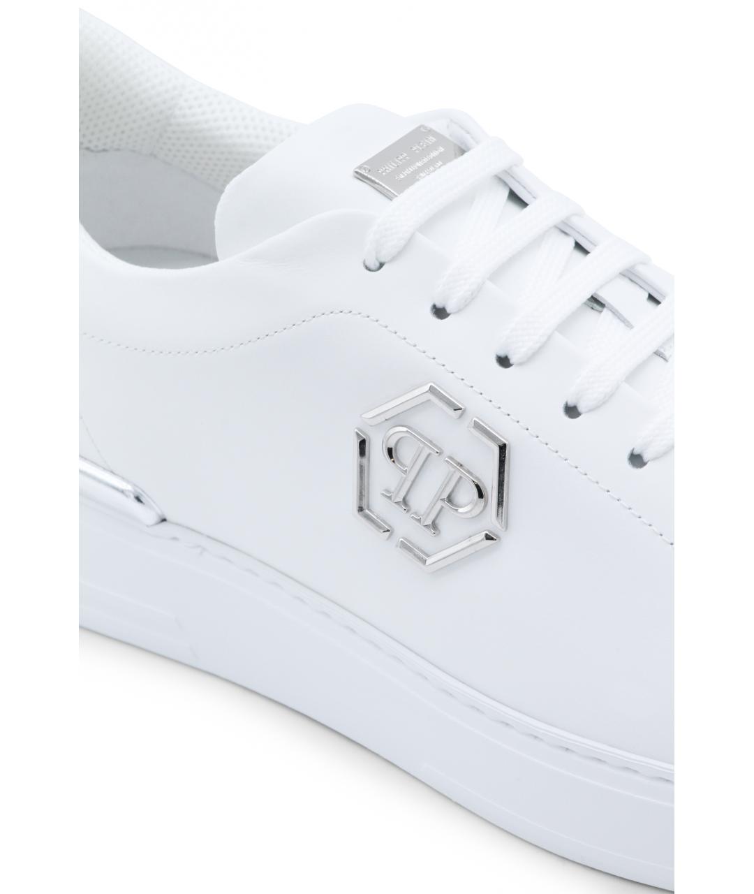PHILIPP PLEIN Белые кожаные низкие кроссовки / кеды, фото 4