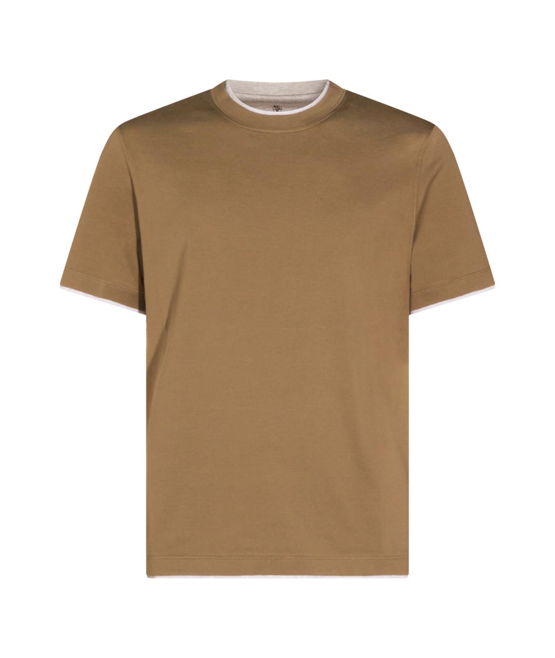 BRUNELLO CUCINELLI Коричневая хлопковая футболка, фото 1
