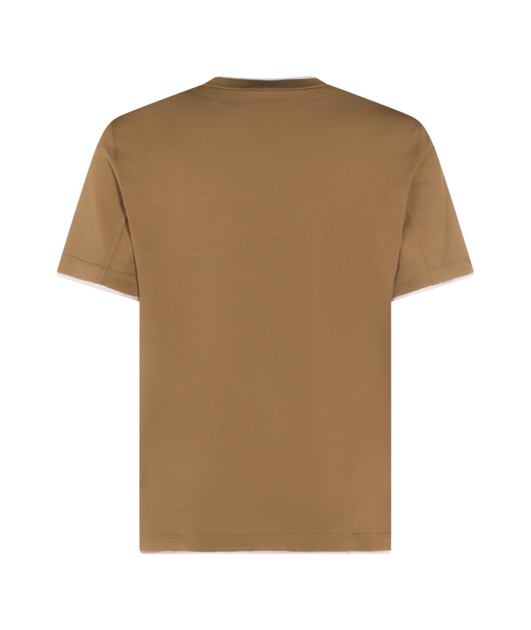 BRUNELLO CUCINELLI Коричневая хлопковая футболка, фото 2