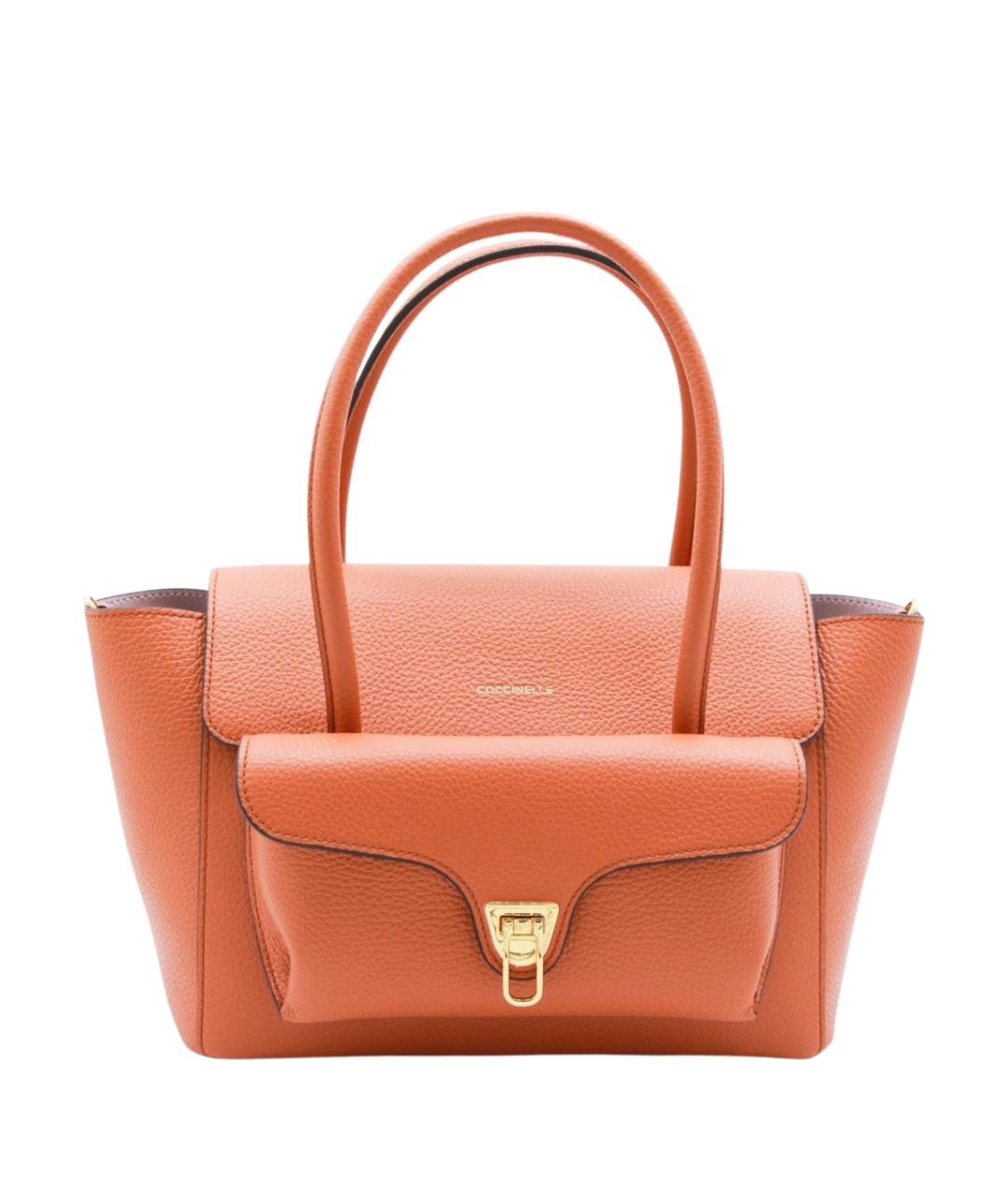 COCCINELLE Коралловая кожаная сумка тоут, фото 1