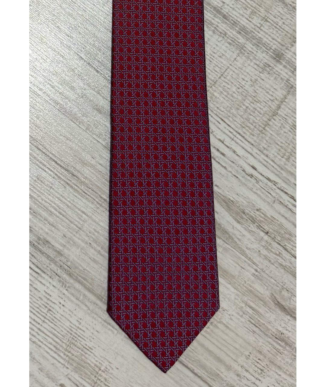 HERMES Бордовый шелковый галстук, фото 5