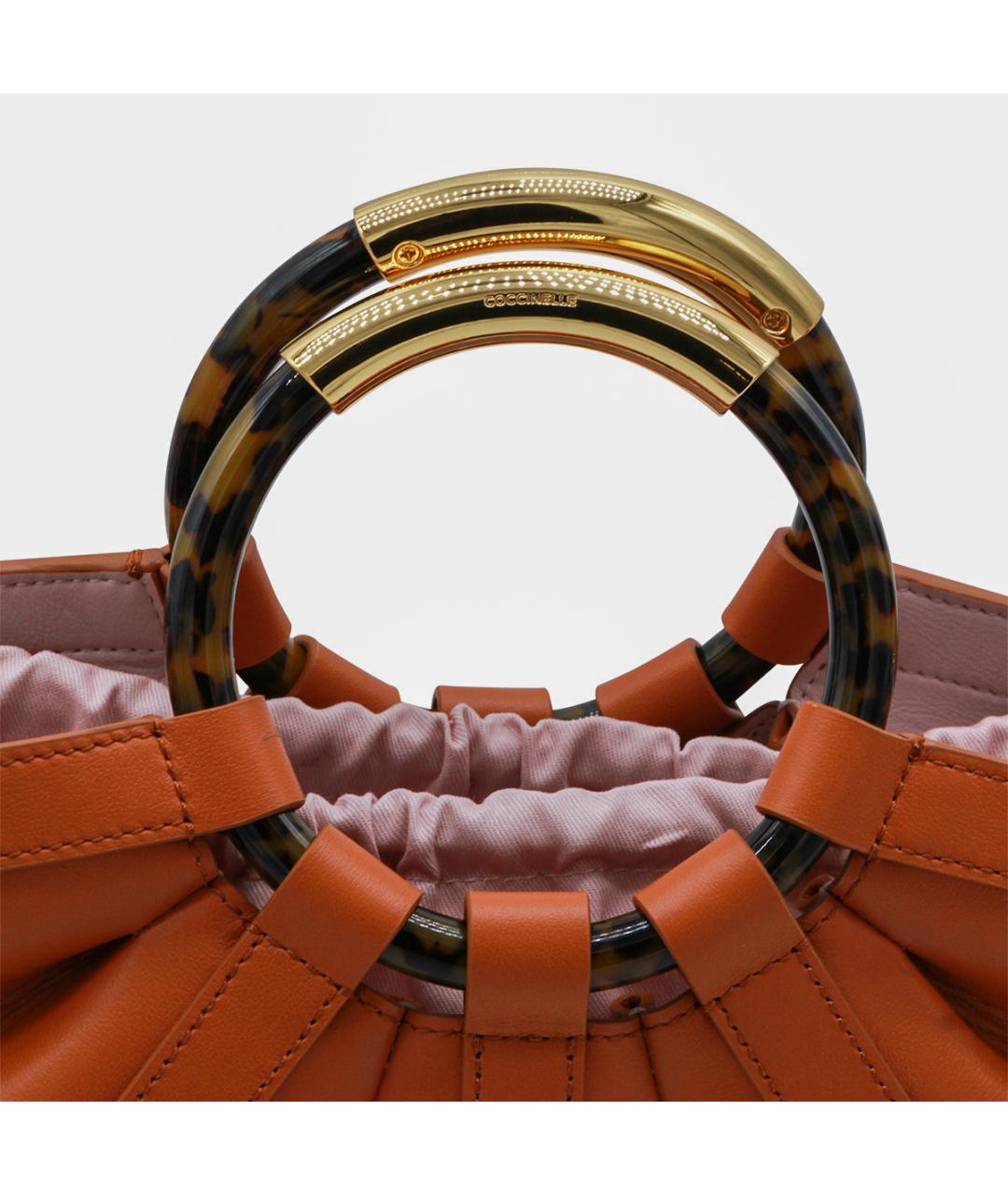 COCCINELLE Коралловая кожаная сумка с короткими ручками, фото 4