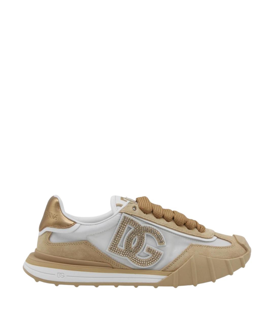 DOLCE&GABBANA Бежевые кожаные кроссовки, фото 1