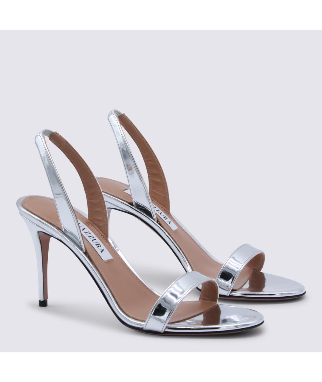 AQUAZZURA Серебряные кожаные босоножки, фото 2